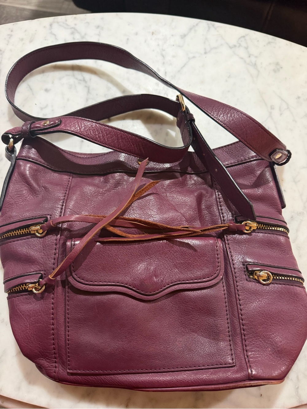Rebecca Minkoff Plum Leather Shoulder Bag with Gold Hardware